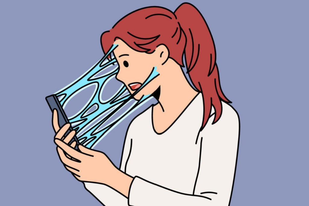 Fille qui se fait aspirée par son téléphone